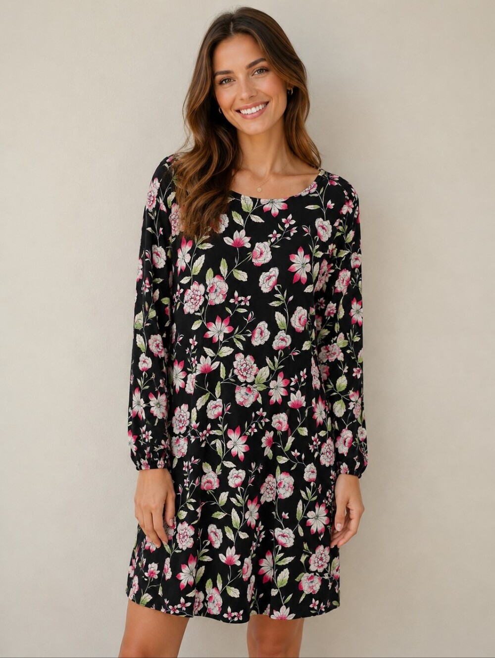 J. Jill Wearever Dress Shift Floral Knit  Long Sleeve Sz PXL Comfort  Office